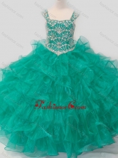 Top Selling Princess Straps Organza Turquoise Lace Up Little Girl Pageant Dress with Beading SWLG013FOR