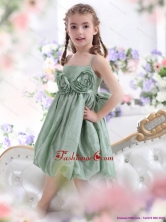 Unique Spaghetti Straps Little Girl Pageantl Dress with Waistband and Hand Made Flower WMDLG009FOR