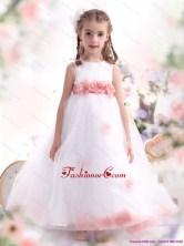 White Little Girl Pageant Dresses with Pink Waistband and Hand Made Flower WMDLG016FOR