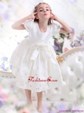 White Scoop 2015 Little Girl Pageant Dress with Bownot and Cap Sleeves WMDLG028FOR