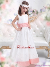 White Scoop 2015 Little Girl Pageant Dress with Pink Waistband WMDLG023FOR