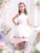 White Scoop Little Girl Pageant Dress with Light Pink Bowknot WMDLG027FOR
