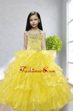 Yellow Ball Gown Halter Beading and Ruffles Little Girl Pageant Dress for 2015 XFLG5908-2FOR