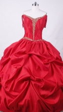 Affordable Ball Gown Strapless Floor-length Red Taffeta Beading Quinceanera dress Style FA-L-016