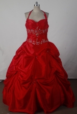 Beautiful Ball Gown Halter Floor-length Red Quincenera Dresses TD260023