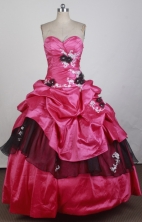 Cheap Ball Gown Strapless Floor-length Red Quinceanera Dress X0426032