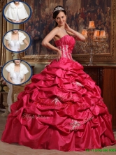 Cheap Coral Red Strapless Quinceanera Gowns with Appliques  QDZY466BFOR