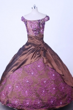 Modest Ball Gown Off The ShoulderFloor-length Brown TaffetaEmbroideryQuinceanera dress Style FA-L-058