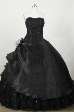 Modest Ball Gown Strapless Floor-length Black Taffeta Beading Quinceanera dress Style FA-L-048
