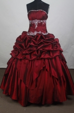 Modest Ball Gown Strapless Floor-length Burgundy Quincenera Dresses TD260060