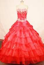 Modest Ball Gown Sweetheart Red Organza Appliques Quinceanera dress Style FA-L-261