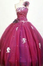 Perfect Ball Gown One Shoulder Floor-length Burgundy Appliques Quinceanera dress Style FA-L-227