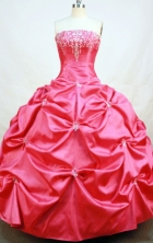Popular Ball Gown Strapless Floor-length Red Taffeta Beading Quinceanera dress Style FA-L-075