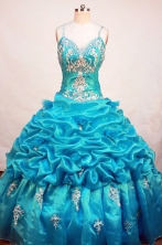 Romantic Ball Gown Strap Floor-length Aqua Blue Organza Appliques Quinceanera dress Style FA-L-233