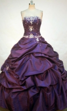 Romantic Ball Gown Strapless Floor-length Dark Purple Taffeta Appliques Quinceanera dress Style FA-L-248