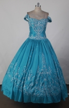 Simple Ball Gown Off The Shoulder Floor-length Blue Quincenera Dresses TD260011
