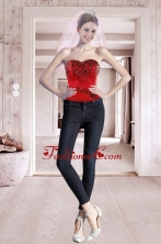 2015 Best Seller Red Sweetheart Corset with Embroidery XFNAO508TZDFOR