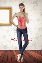 2015 New Style Strapless Coral Red Corset with Embroidery XFNAO147TZCFOR