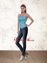 Cute Baby Blue Sweetheart Corset with Ruffles and Beading QDZY109TZDFOR