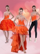 2015 High Low Detachable Orange Red Prom Skirts with Ruffles and Beading QDZY061TZB1FOR