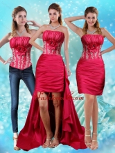 Detachable Strapless Embroidery Red Prom Skirts with Hand Made Flower and Embroidery QDZY466TZB1FOR