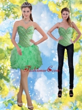Detachable Apple Green Beading and Ruffles Prom Dresses for 2015 SJQDDT13004FOR