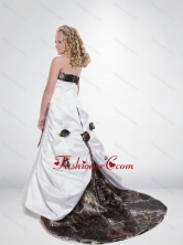 2015 Modest A Line Strapless Camo Flower Girl Dresses with Hand Made Flowers CMLD006FOR