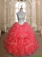 Beautiful Beaded Bodice and Ruffled Quinceanera Dress in Watermelon Red SWQD149-4FOR