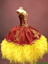 Beautiful Wine Red and Yellow Sweet 16 Dresses with Appliques and Ruffles SWQD051FOR