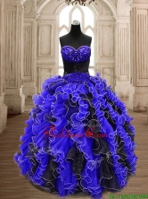 Best Beaded and Ruffled Quinceanera Dress in Black and Royal Blue SWQD159-4FOR