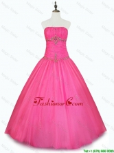 Cheap Strapless Hot Pink Quinceanera Dresses with Beading for Winter SWQD048FOR