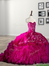 Classical Rhinestoned and Ruffled Fuchsia Quinceanera Dress with Brush Train SWQD101FOR