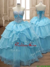 Comfortable Baby Blue Organza Sweet 16 Dress with Beading and Ruffled Layers SWQD158FOR