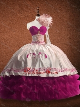 Customized Fuchsia and White Quinceanera Dress with Ruffled Layers and Pattern SWQD077-2FOR