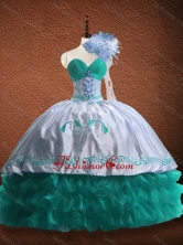 Elegant Embroidered and Patterned Organza and Taffeta Quinceanera Dress in Turquoise and White SWQD077-1FOR