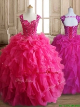 Exclusive Straps Hot Pink Quinceanera Dress with Beading and Ruffles SWQD152FOR
