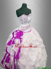 Latest Ball Gown Beaded Quinceanera Dresses in White and Fuchsia SWQD042-3FOR