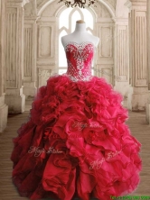 Luxurious Red Big Puffy Sweet 16 Dress with Beading and Ruffles SWQD145-1FOR