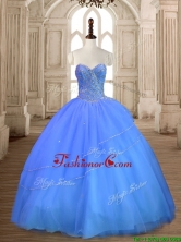 Most Popular Tulle Big Puffy Beaded Sweet 16 Dress in Blue SWQD167-2FOR