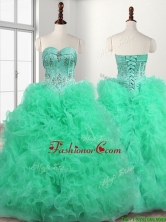 Popular Big Puffy Turquoise Quinceanera Dress with Beading and Ruffles SWQD112FOR