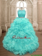 Sweet Two Piece Scoop Mint Quinceanera Dress with Beading and Ruffles SWQD160-6FOR