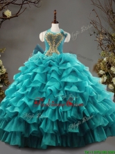 Fashionable Halter Top Teal Quinceanera Dress with Beading and Ruffled Layers SWQD088FOR
