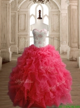 Latest Beaded Bodice and Ruffled Quinceanera Dress in Coral Red SWQD148-1FOR