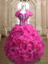 Lovely Hot Pink Big Puffy Quinceanera Dress with Beading and Ruffles SWQD153-3FOR