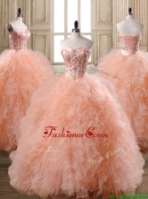 Lovely Peach Big Puffy Quinceanera Dress with Beading and Ruffles SWQD168FOR