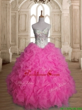 Lovely Rose Pink Sweet 16 Dress with Beading and Ruffles SWQD149-3FOR