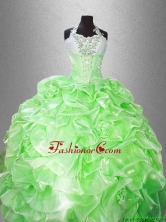 Luxurious Halter Top Pick Ups Quinceanera Gowns in Spring Green SWQD037-3FOR