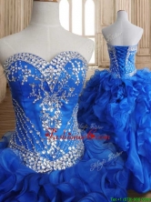 Romantic Beaded and Ruffled Royal Blue Sweet 16 Dress in Organza SWQD145FOR