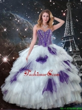 2016 Summer Popular Sweetheart Beaded Quinceanera Dresses in White and Purple QDDTA115002FOR