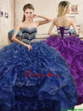 Affordable Beaded and Ruffled Organza Quinceanera Dress in Navy Blue YYPJ034FOR